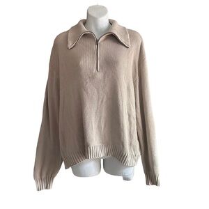 Hollister Slouchy Quarter Zip Sweater Oatmeal Beige Women’s Size S Small